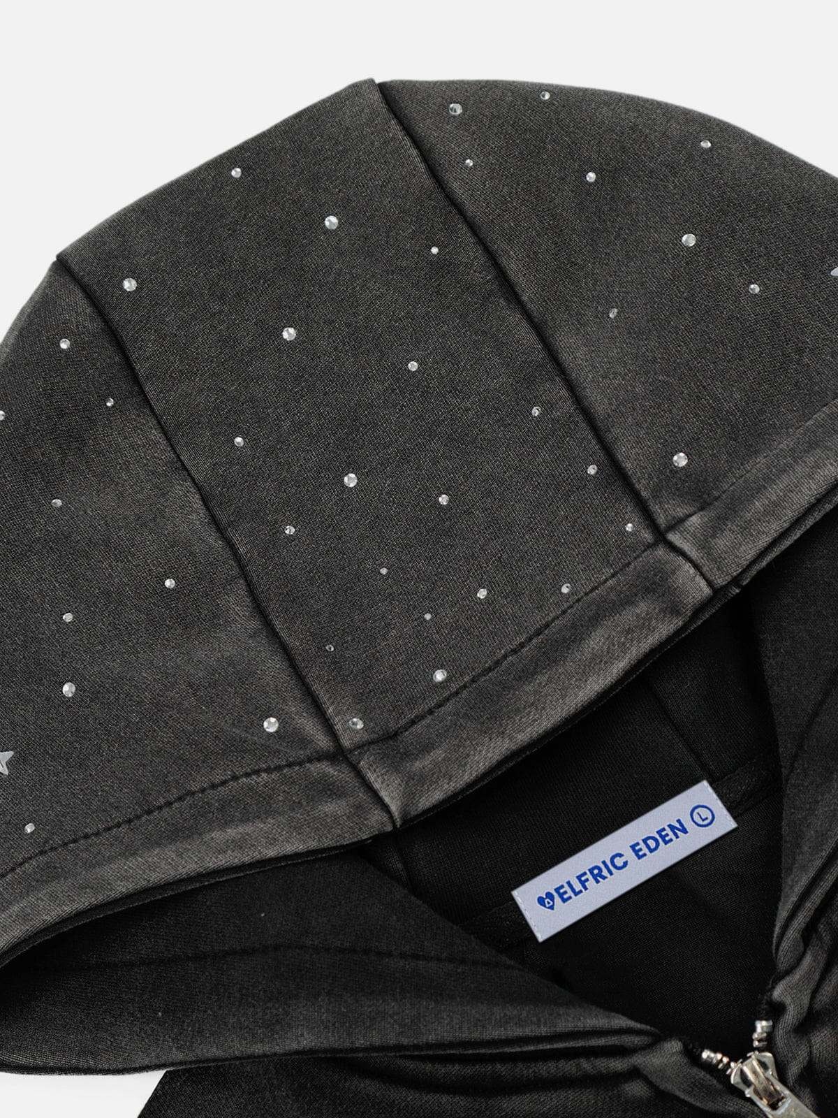 Aelfric Eden Cropped Rhinestone Star Zip Up Hoodie - Image 3