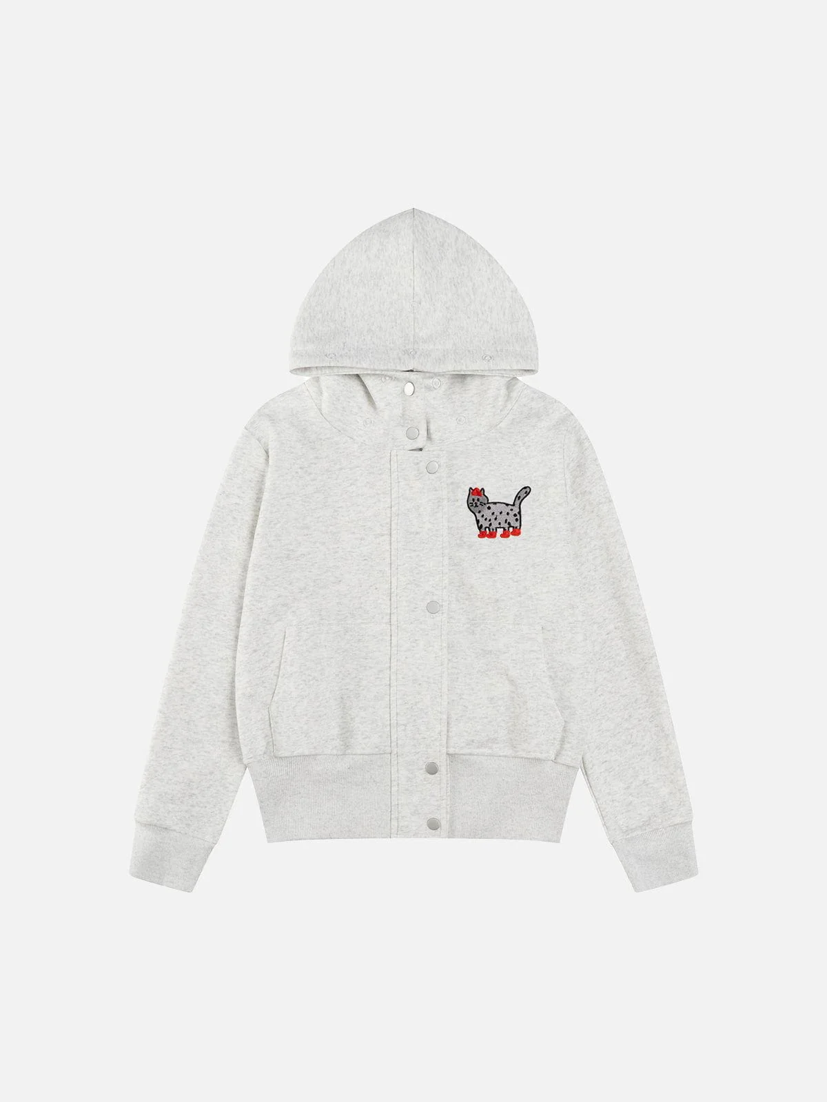 Aelfric Eden Cat Embroidery Faux Fur Collar Hoodie - Image 4