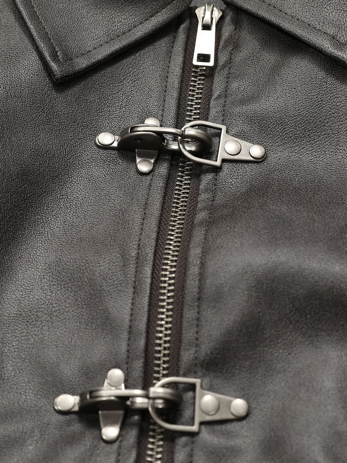 Aelfric Eden Metal Button Cropped Faux Leather Jacket - Image 4