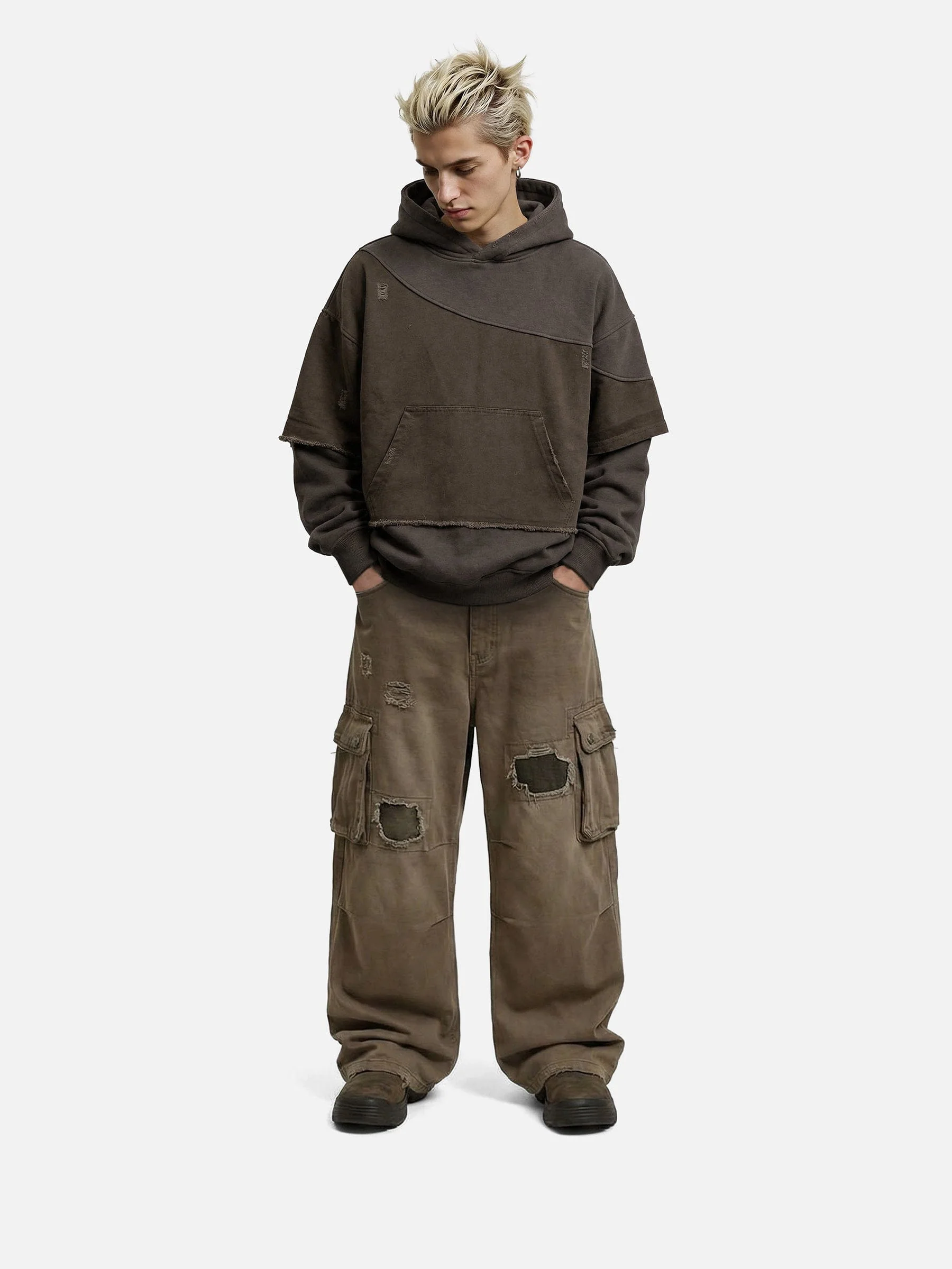 Aelfric Eden Oversized Distressed Panel Pullover Hoodie - Image 3