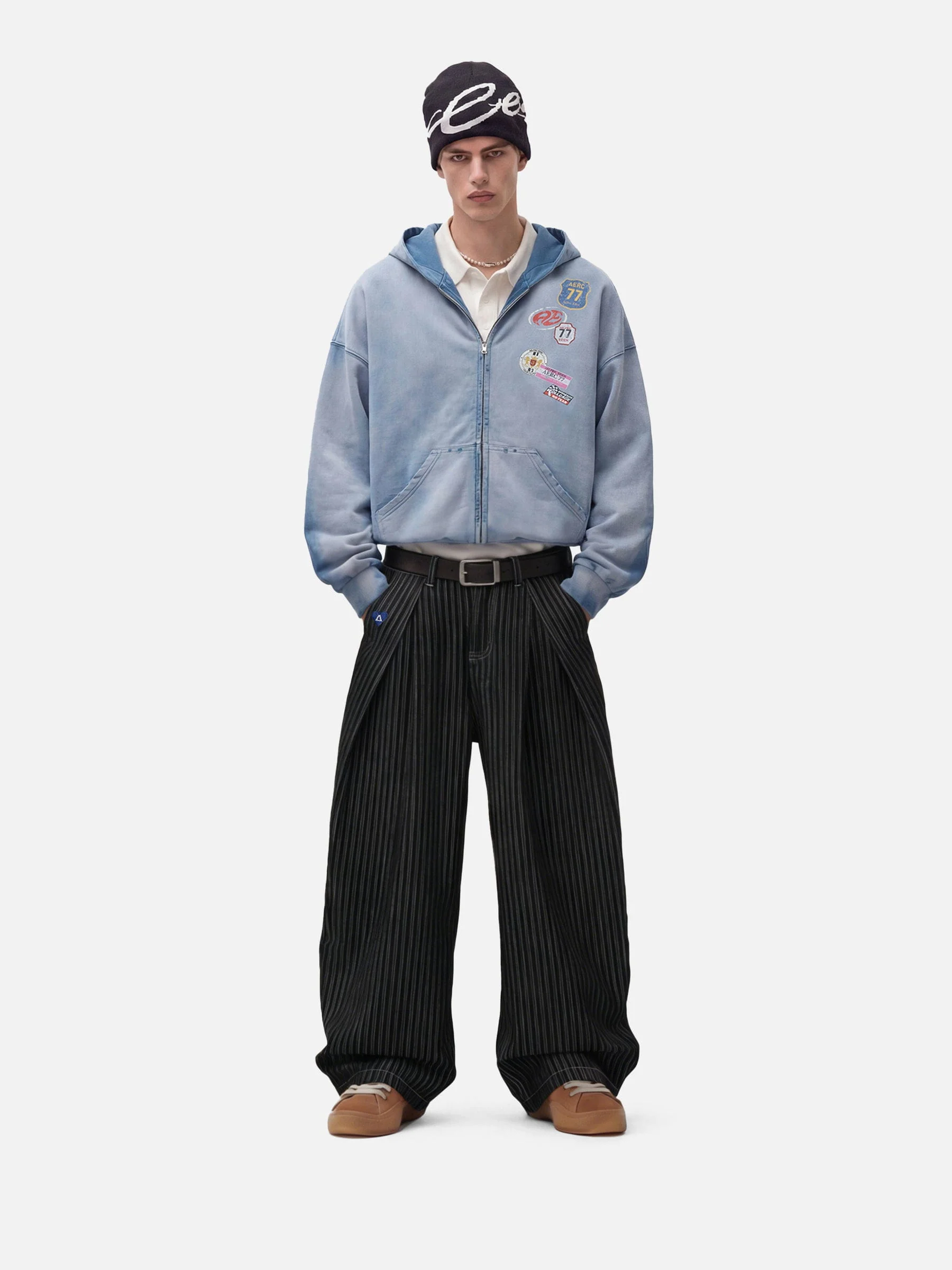 Aelfric Eden Pinstripe Baggy Barrel Jeans - Image 3