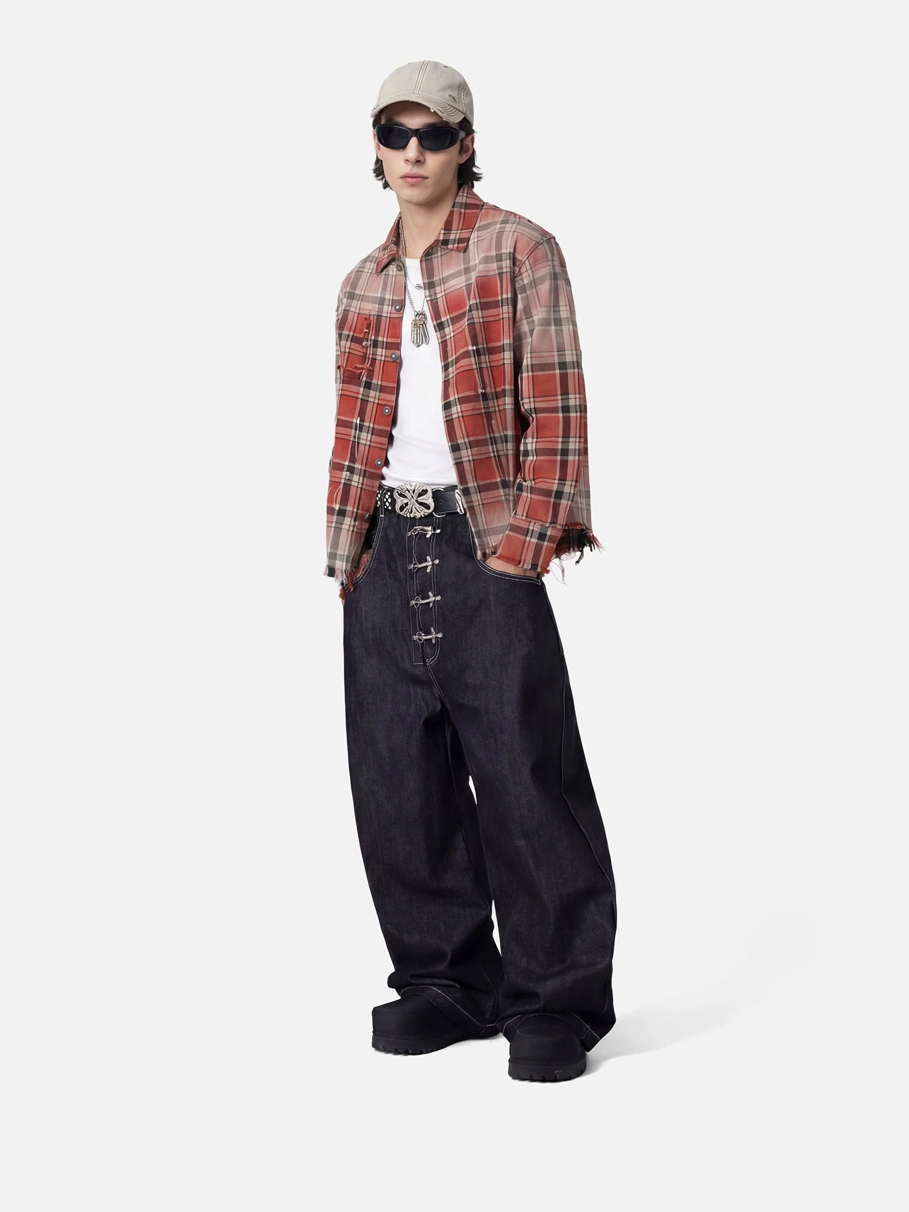 Aelfric Eden Plaid Distressed Long Sleeve Shirt - Image 3