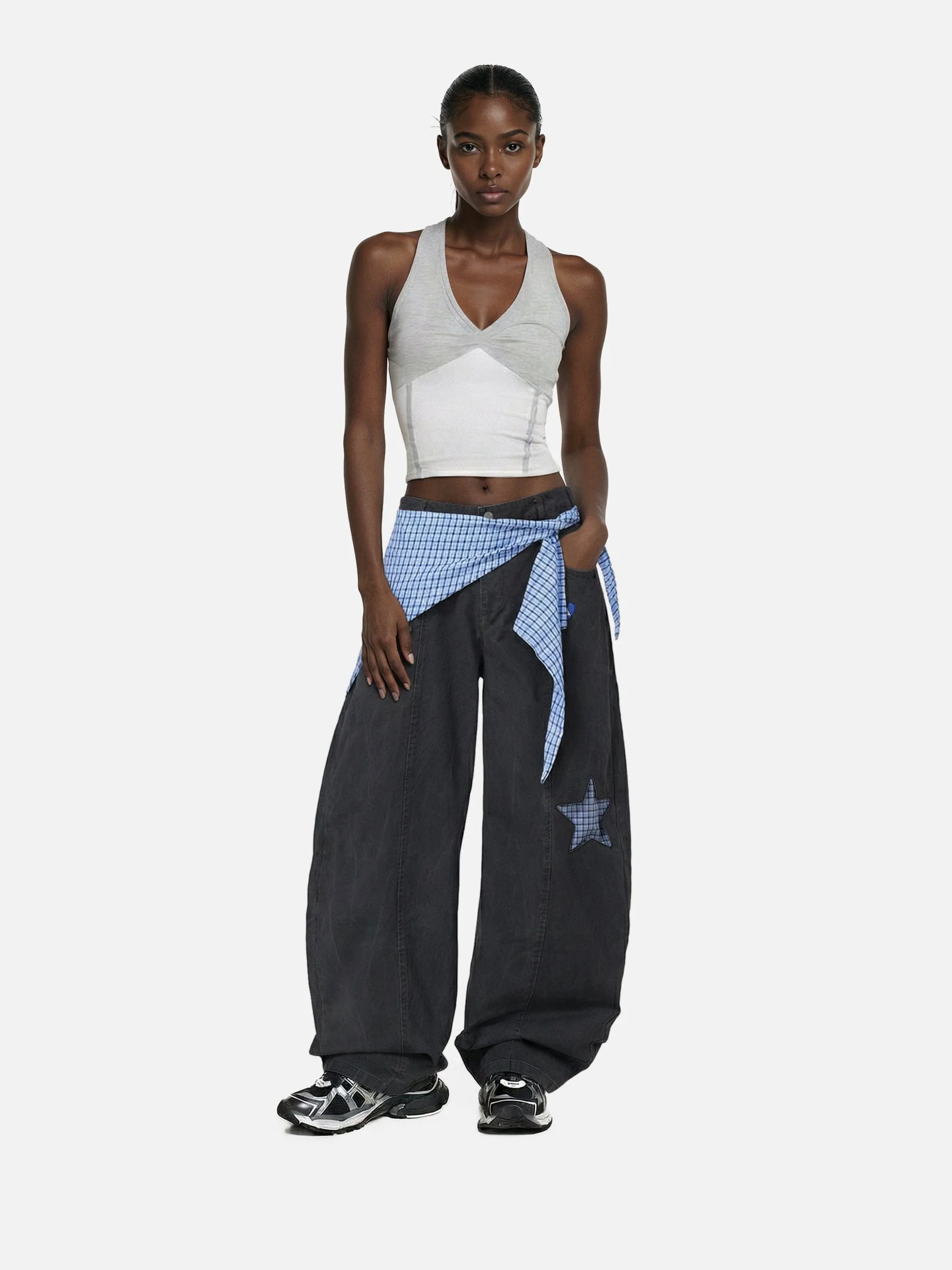 Aelfric Eden Plaid Scarf Baggy Barrel Pants