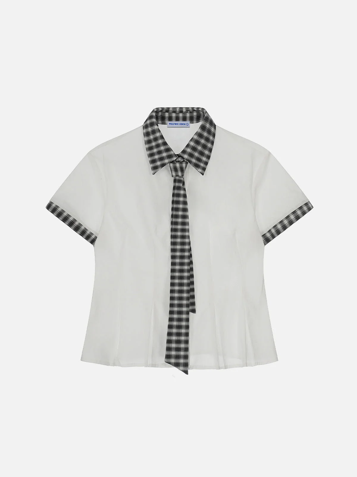 Aelfric Eden Plaid Tie Cropped Short Sleeve Shirt - Image 3
